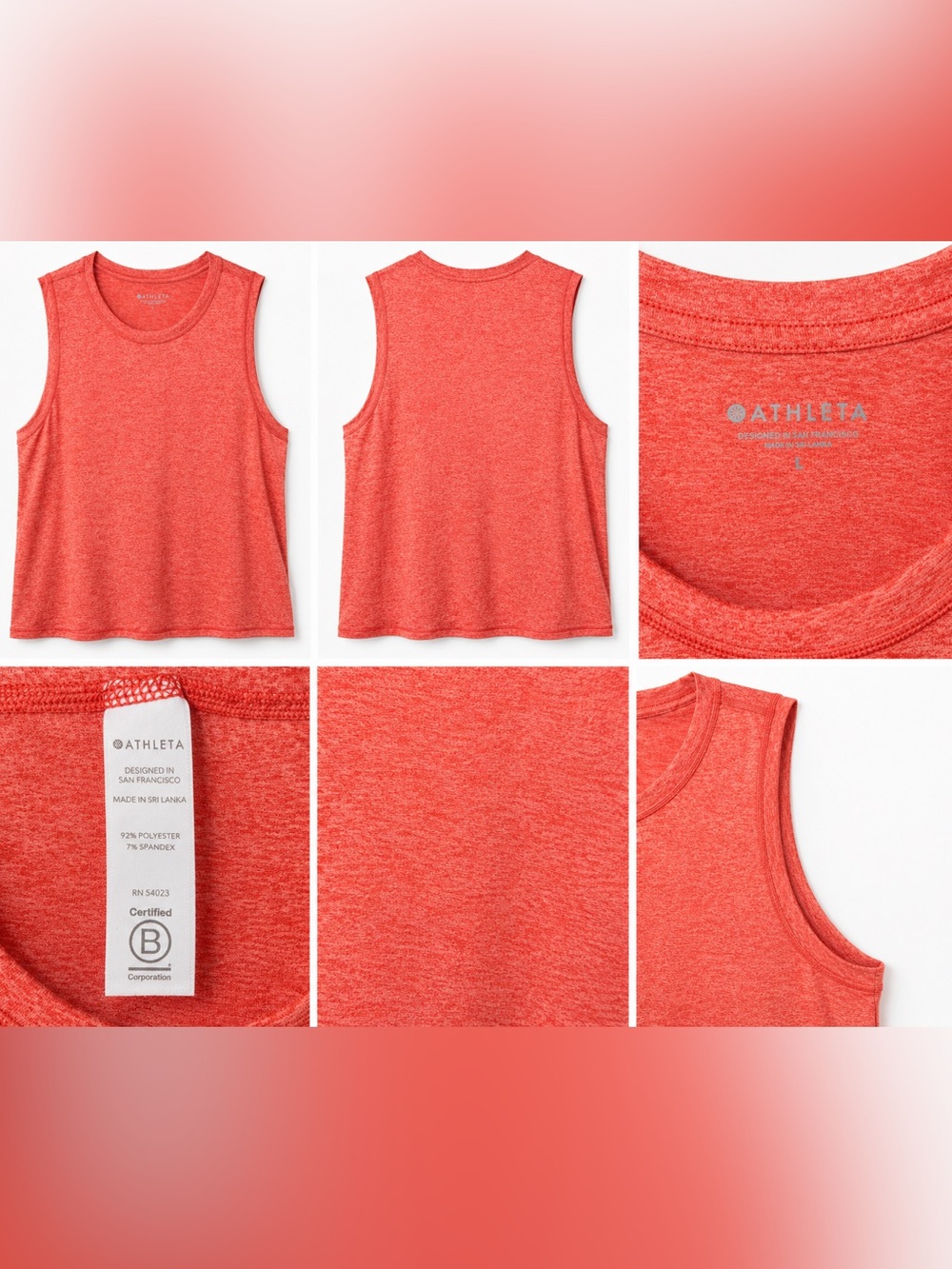 Athleta In Motion Heather Coral Sleeveless Muscle Tank | Women’s Large 🧡 NWOT
